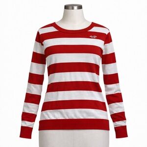Y2K Hollister red & white striped long sleeve sweater